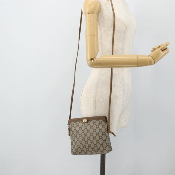 GUCCI GG Plus Supreme Shoulder Bag PVC Beige Gold Auth 180211