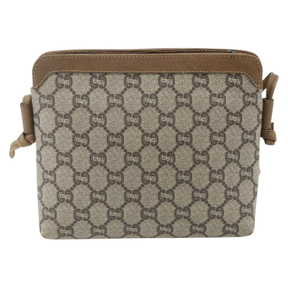 GUCCI GG Plus Supreme Shoulder Bag PVC Beige Gold Auth 180211
