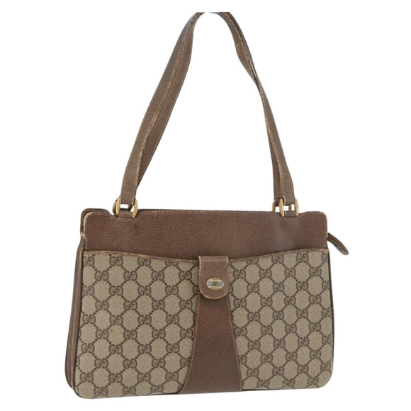 GUCCI GG Supreme Hand Bag PVC Beige Gold Auth 180212