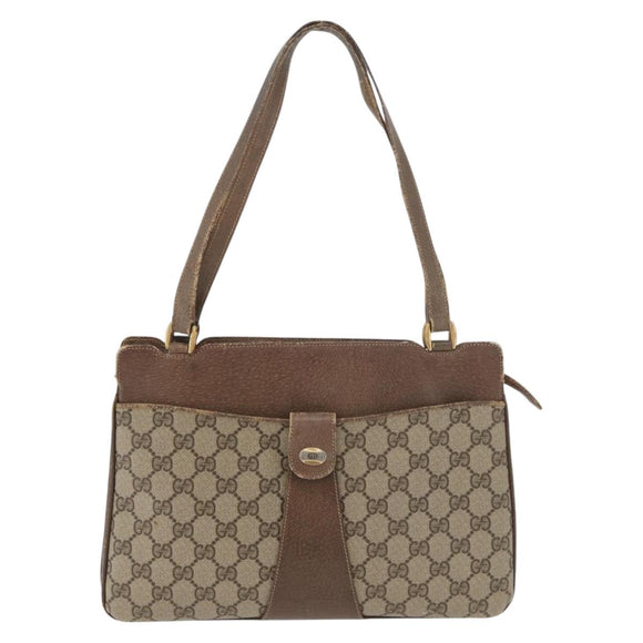 GUCCI GG Supreme Hand Bag PVC Beige Gold Auth 180212