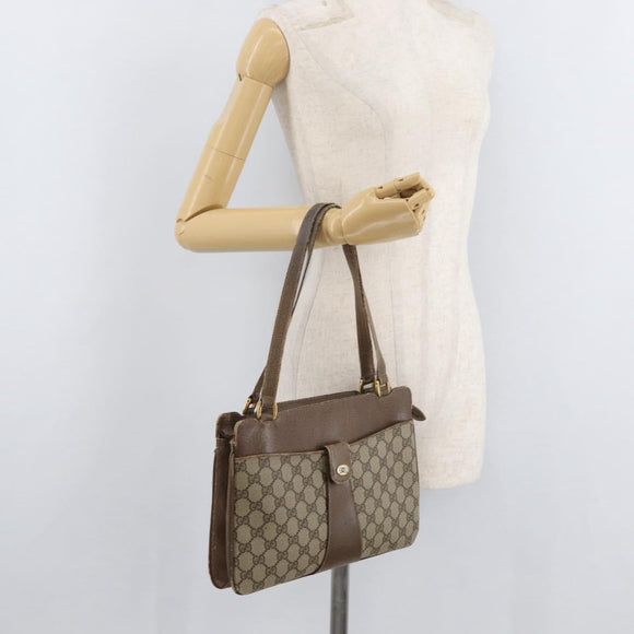 GUCCI GG Supreme Hand Bag PVC Beige Gold Auth 180212