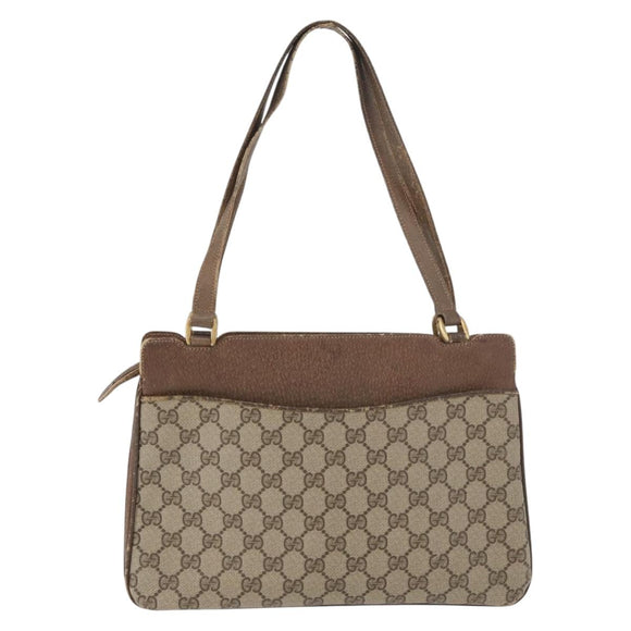 GUCCI GG Supreme Hand Bag PVC Beige Gold Auth 180212