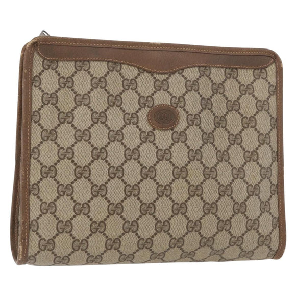 GUCCI GG Supreme Clutch Bag PVC Beige Gold 97 01 038 Auth 180213