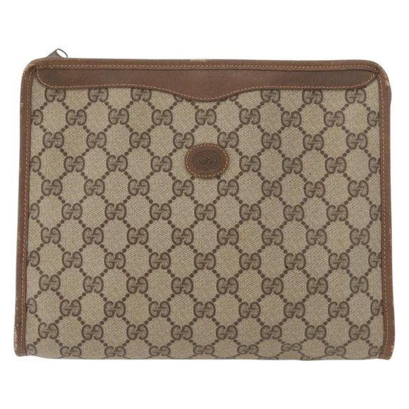 GUCCI GG Supreme Clutch Bag PVC Beige Gold 97 01 038 Auth 180213