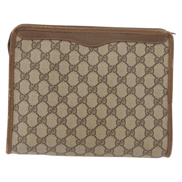 GUCCI GG Supreme Clutch Bag PVC Beige Gold 97 01 038 Auth 180213