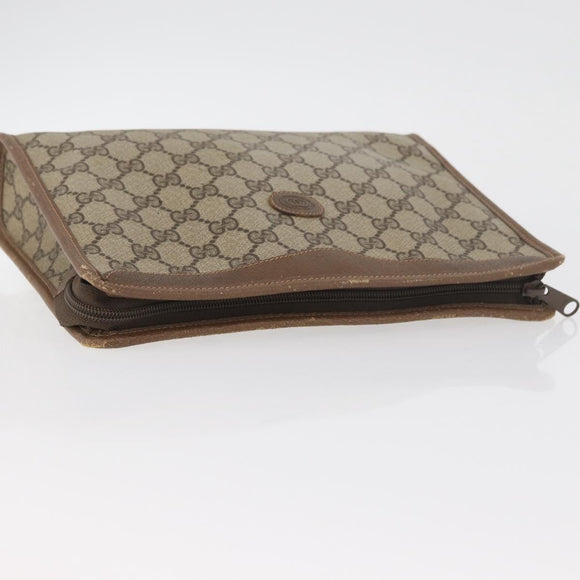 GUCCI GG Supreme Clutch Bag PVC Beige Gold 97 01 038 Auth 180213
