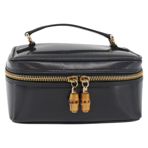 GUCCI Bamboo Vanity Hand Bag Patent leather Gray Gold 032 1705 0151 Auth 180214