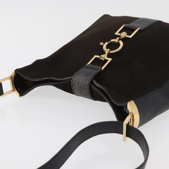 GUCCI Shoulder Bag Suede Brown Gold 001 4051 Auth 180216