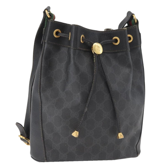 GUCCI GG Supreme Drawstring Web Sherry Line Bag PVC Black 41 02 034 Auth 180217