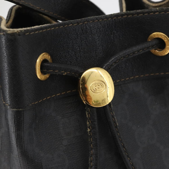 GUCCI GG Supreme Drawstring Web Sherry Line Bag PVC Black 41 02 034 Auth 180217