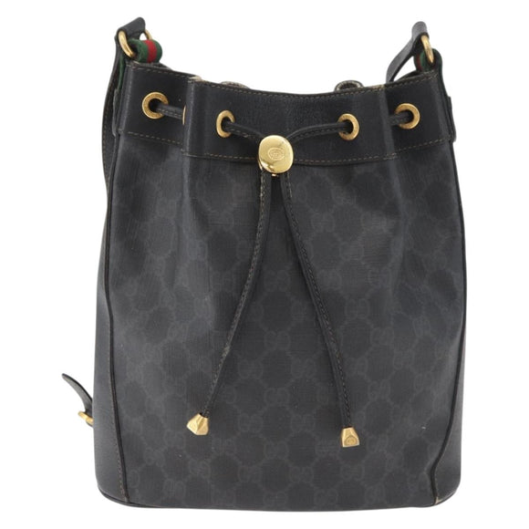 GUCCI GG Supreme Drawstring Web Sherry Line Bag PVC Black 41 02 034 Auth 180217