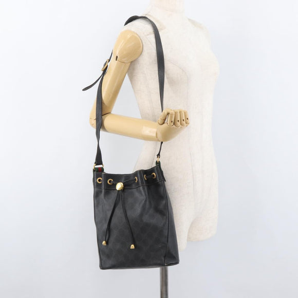 GUCCI GG Supreme Drawstring Web Sherry Line Bag PVC Black 41 02 034 Auth 180217