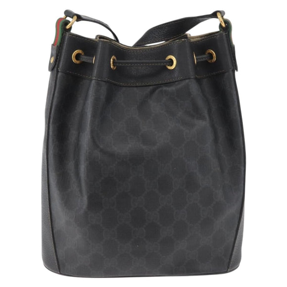 GUCCI GG Supreme Drawstring Web Sherry Line Bag PVC Black 41 02 034 Auth 180217
