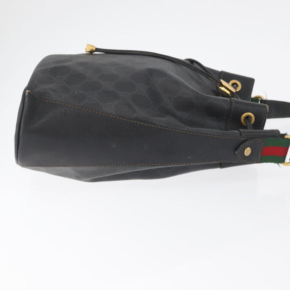 GUCCI GG Supreme Drawstring Web Sherry Line Bag PVC Black 41 02 034 Auth 180217