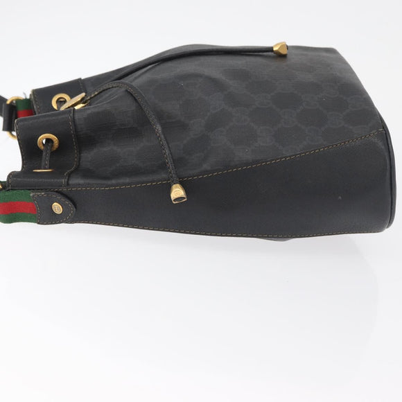 GUCCI GG Supreme Drawstring Web Sherry Line Bag PVC Black 41 02 034 Auth 180217