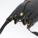 GUCCI GG Supreme Drawstring Web Sherry Line Bag PVC Black 41 02 034 Auth 180217-6