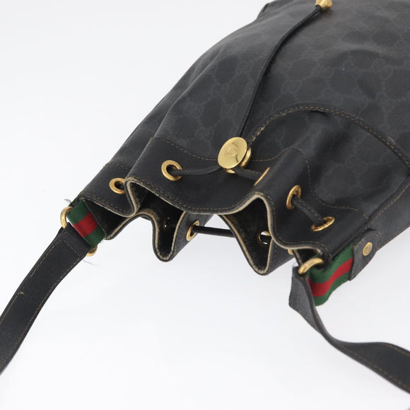GUCCI GG Supreme Drawstring Web Sherry Line Bag PVC Black 41 02 034 Auth 180217