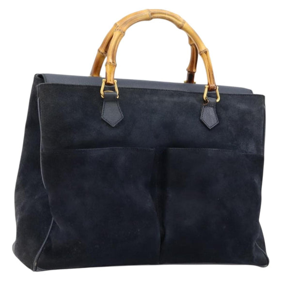 GUCCI Bamboo Tote Bag Suede Navy Gold 002 123 0322 Auth 180219