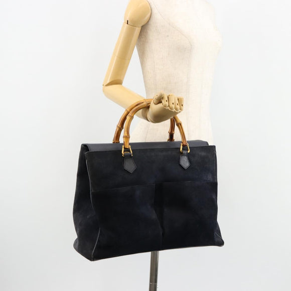 GUCCI Bamboo Tote Bag Suede Navy Gold 002 123 0322 Auth 180219