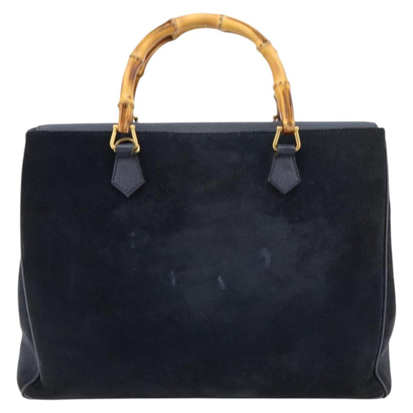 GUCCI Bamboo Tote Bag Suede Navy Gold 002 123 0322 Auth 180219