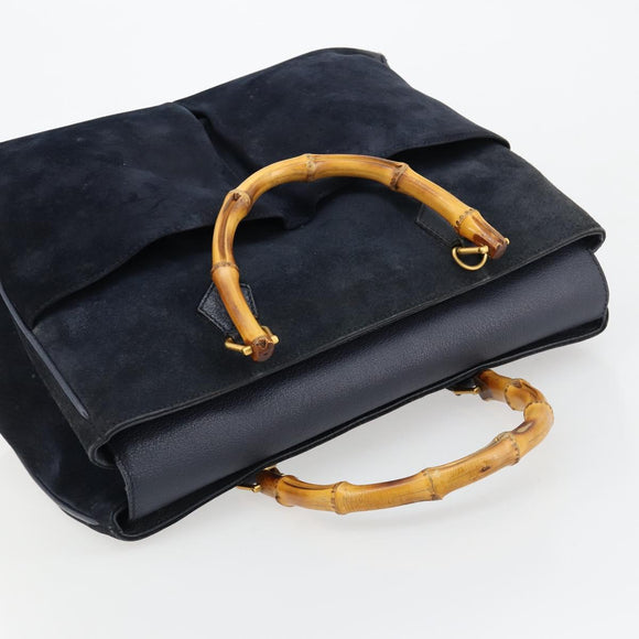 GUCCI Bamboo Tote Bag Suede Navy Gold 002 123 0322 Auth 180219