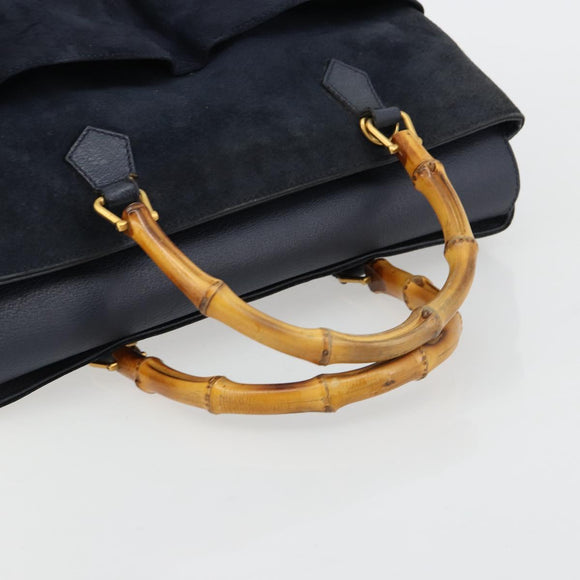 GUCCI Bamboo Tote Bag Suede Navy Gold 002 123 0322 Auth 180219