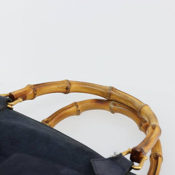 GUCCI Bamboo Tote Bag Suede Navy Gold 002 123 0322 Auth 180219