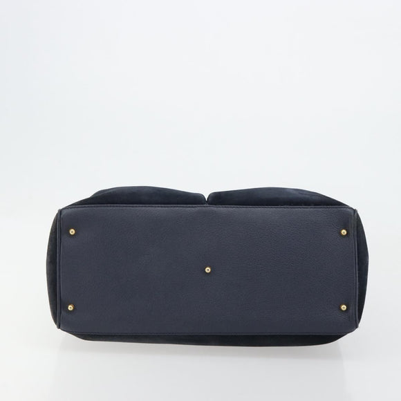 GUCCI Bamboo Tote Bag Suede Navy Gold 002 123 0322 Auth 180219