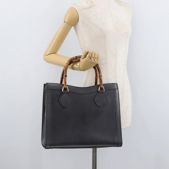 GUCCI Bamboo Tote Bag Leder Schwarz Gold 002 0260 Auth 180220