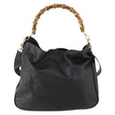 GUCCI Bamboo Schoudertas Leer 2-weg Zwart Goud 001 2852 1577 0 Auth 180222-3