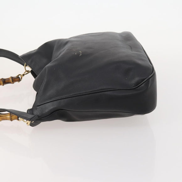 GUCCI Bamboo Schoudertas Leer 2-weg Zwart Goud 001 2852 1577 0 Auth 180222