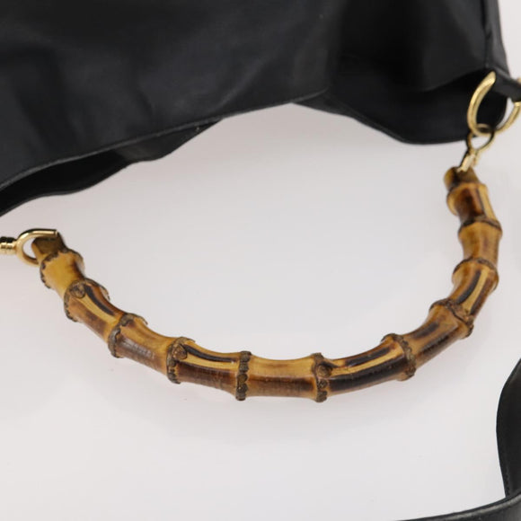 GUCCI Bamboo Schoudertas Leer 2-weg Zwart Goud 001 2852 1577 0 Auth 180222