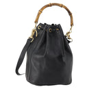 GUCCI Bamboo Purse Shoulder Bag Leather 2way Black Gold Auth 180223-1