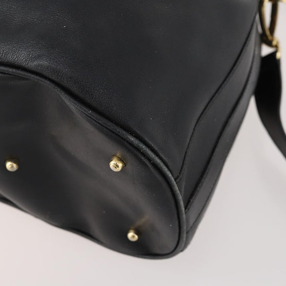 GUCCI Bamboo Purse Shoulder Bag Leather 2way Black Gold Auth 180223