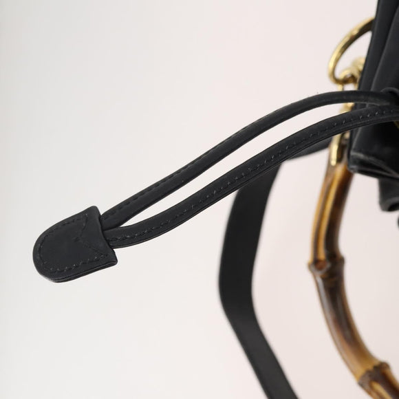 GUCCI Bamboo Purse Shoulder Bag Leather 2way Black Gold Auth 180223