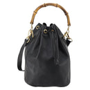 GUCCI Bamboo Purse Shoulder Bag Leather 2way Black Gold Auth 180223-13