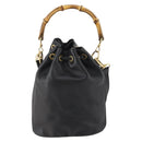 GUCCI Bamboo Purse Shoulder Bag Leather 2way Black Gold Auth 180223-2