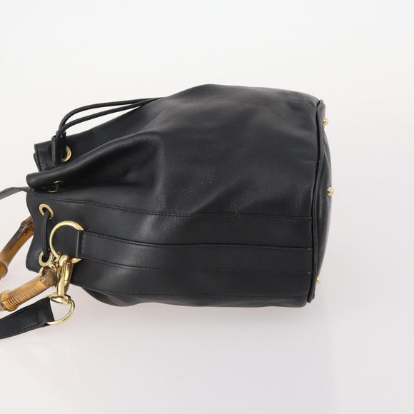 GUCCI Bamboo Purse Shoulder Bag Leather 2way Black Gold Auth 180223