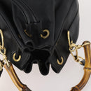 GUCCI Bamboo Purse Shoulder Bag Leather 2way Black Gold Auth 180223-6