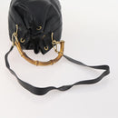 GUCCI Bamboo Purse Shoulder Bag Leather 2way Black Gold Auth 180223-7