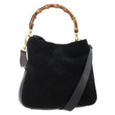 GUCCI Bamboo Shoulder Bag Suede 2way Black Gold 001 2404 1638 0 Auth 180224-1