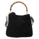GUCCI Bamboo Shoulder Bag Suede 2way Black Gold 001 2404 1638 0 Auth 180224-2