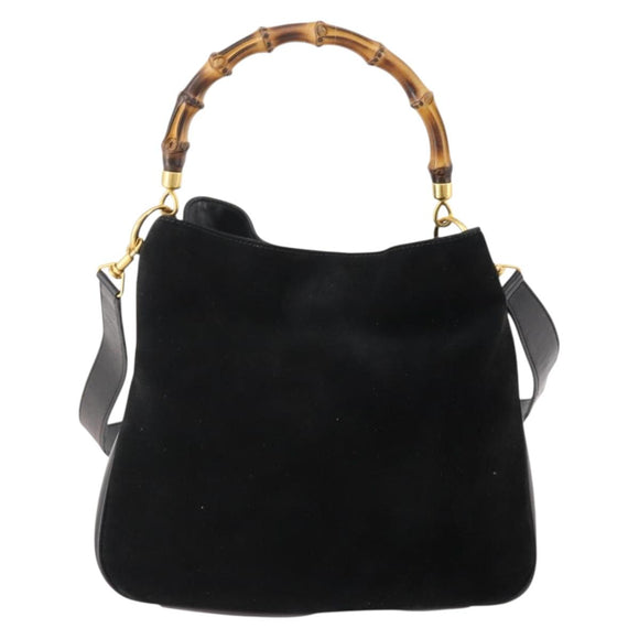 GUCCI Bamboo Shoulder Bag Suede 2way Black Gold 001 2404 1638 0 Auth 180224