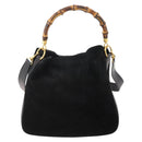 GUCCI Bamboo Shoulder Bag Suede 2way Black Gold 001 2404 1638 0 Auth 180224-3