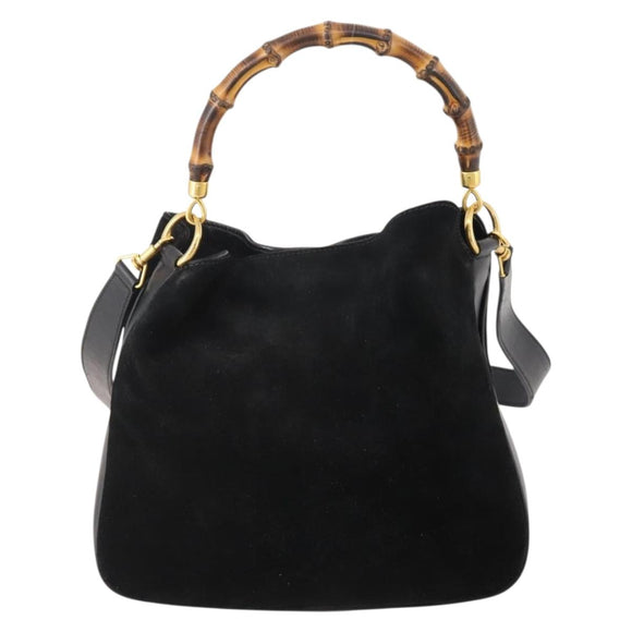 GUCCI Bamboo Shoulder Bag Suede 2way Black Gold 001 2404 1638 0 Auth 180224