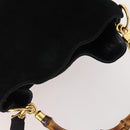 GUCCI Bamboo Shoulder Bag Suede 2way Black Gold 001 2404 1638 0 Auth 180224-6