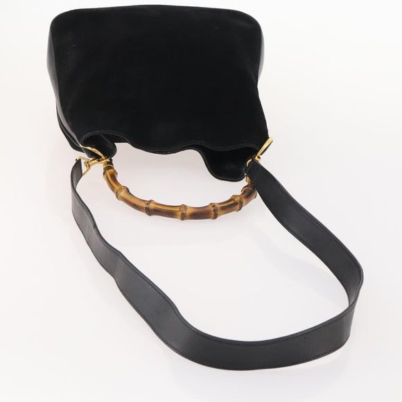 GUCCI Bamboo Shoulder Bag Suede 2way Black Gold 001 2404 1638 0 Auth 180224