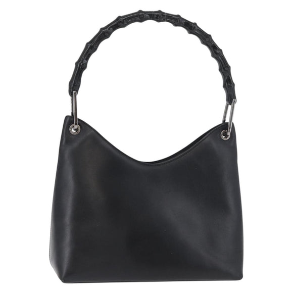 GUCCI Bamboo Shoulder Bag Leather Black Silver Auth 180226