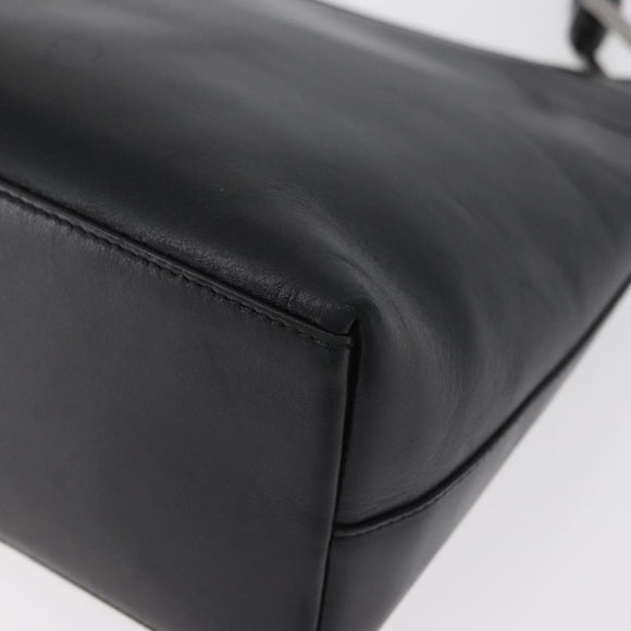 GUCCI Bamboo Shoulder Bag Leather Black Silver Auth 180226