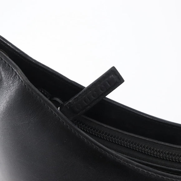 GUCCI Bamboo Shoulder Bag Leather Black Silver Auth 180226